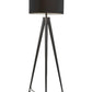 60" Brown And White Tripod Floor Lamp With White Linen Drum Shade