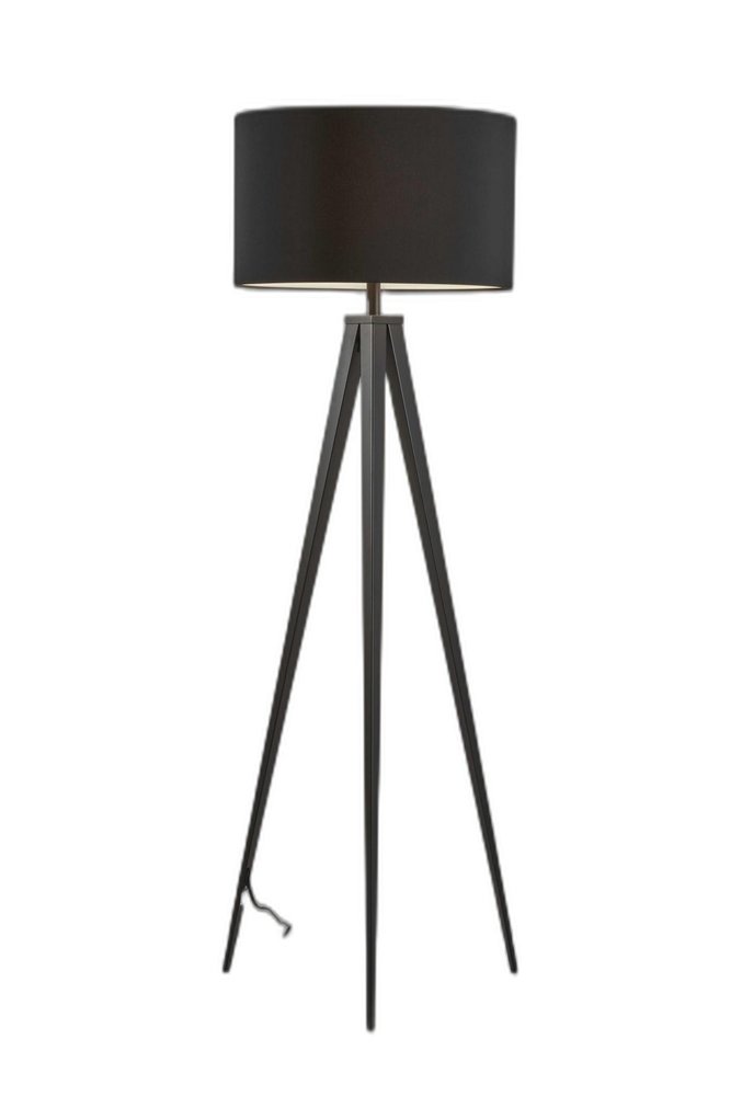 60" Brown And White Tripod Floor Lamp With White Linen Drum Shade