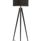 62" Black Tripod Floor Lamp With Black Fabric Drum Shade