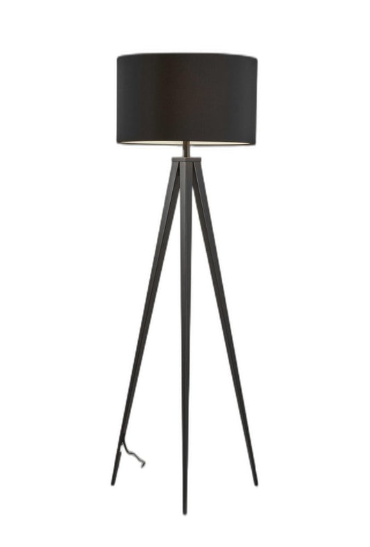 62" Black Tripod Floor Lamp With Black Fabric Drum Shade