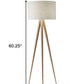 60" Brown And White Tripod Floor Lamp With White Linen Drum Shade