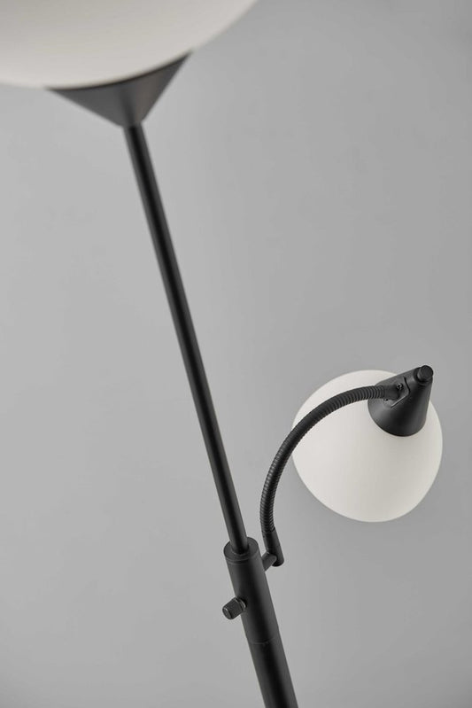 71" Silver Metal Two Light Torchiere Floor Lamp With White Bowl Shade
