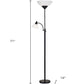 71" Two Light Torchiere Floor Lamp With White Acrylic Bowl Shades