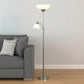 71" Two Light Torchiere Floor Lamp With White Acrylic Bowl Shades