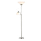 71" Two Light Torchiere Floor Lamp With White Acrylic Bowl Shades
