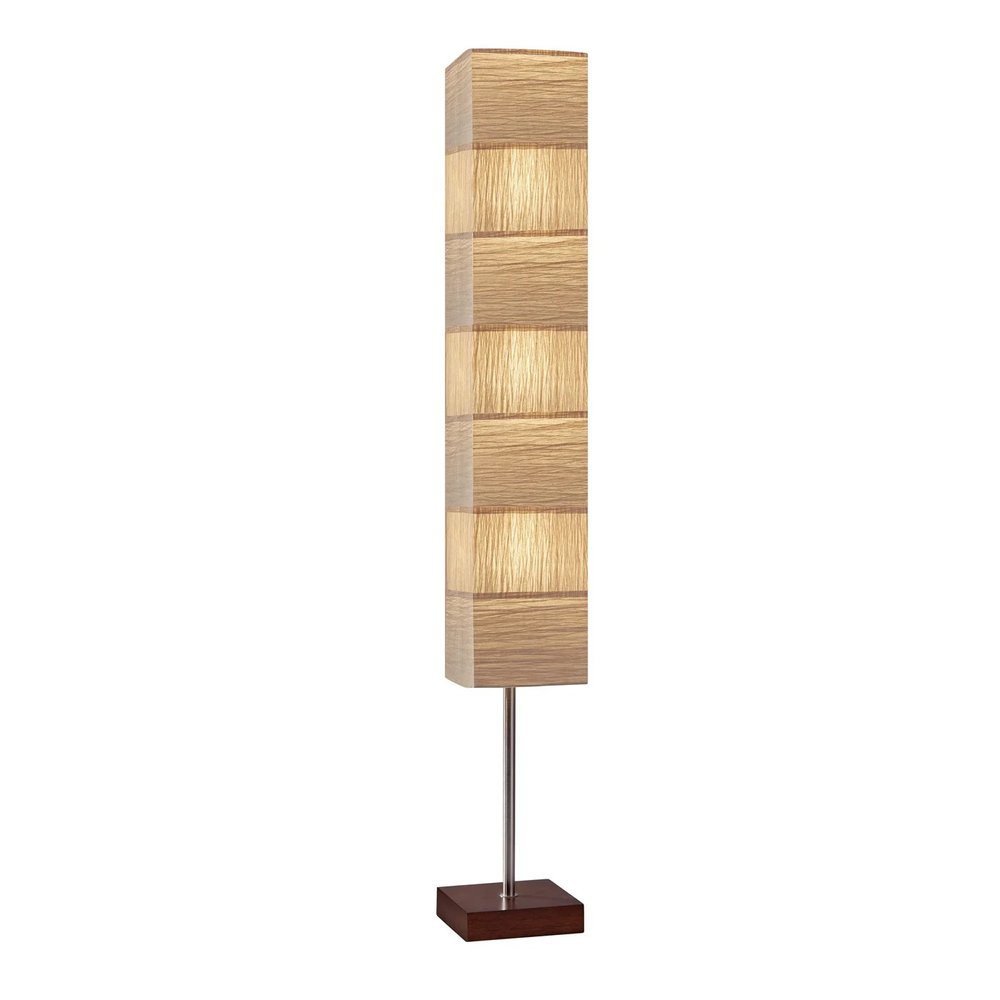 72" Brown And Silver Three Light Column Floor Lamp With Beige Paper Rectangular Shade