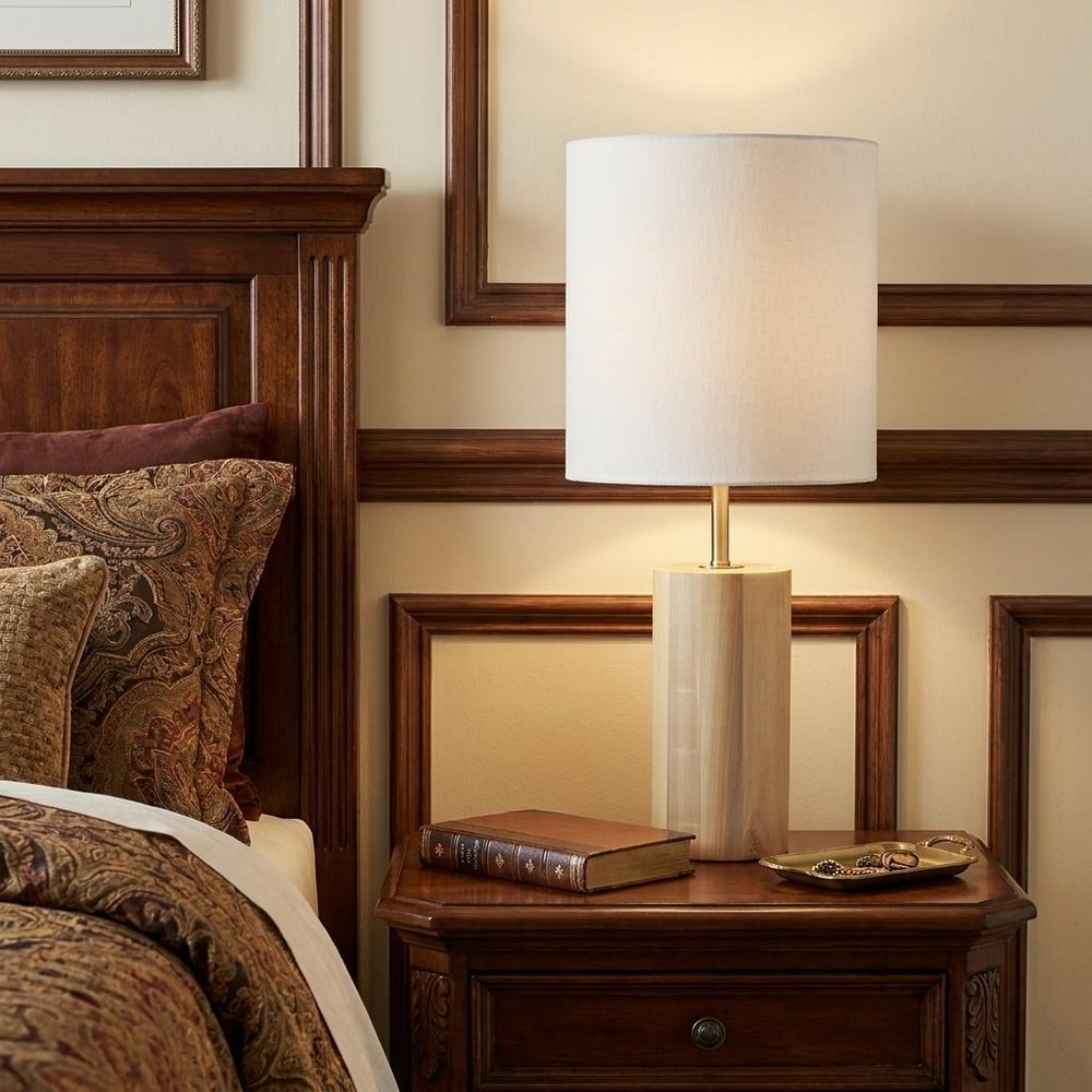 Natural Wood Circular Block Table Lamp