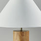 26" Natural Solid Wood Cylinder Table Lamp With White Cone Shade