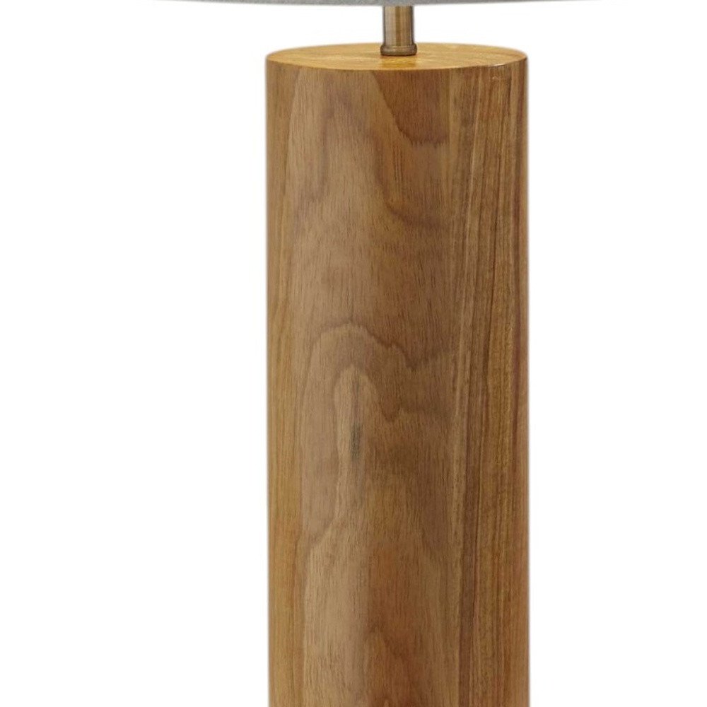 26" Natural Solid Wood Cylinder Table Lamp With White Cone Shade