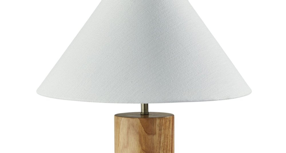 26" Natural Solid Wood Cylinder Table Lamp With White Cone Shade