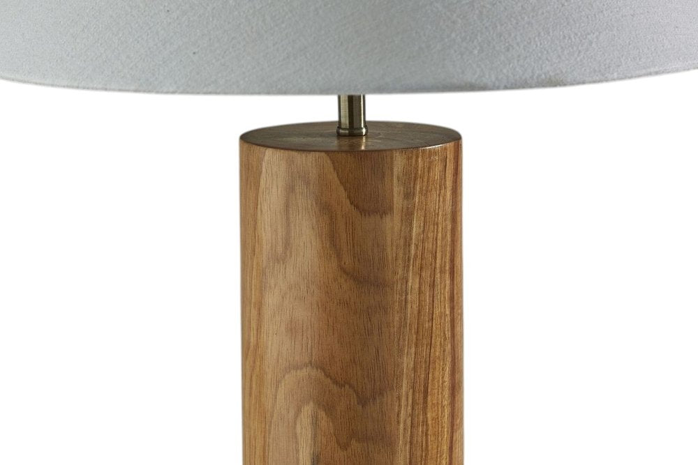 26" Natural Solid Wood Cylinder Table Lamp With White Cone Shade