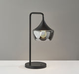 20" Black Metal Table Lamp With Black Metal And Smoked Glass Shade