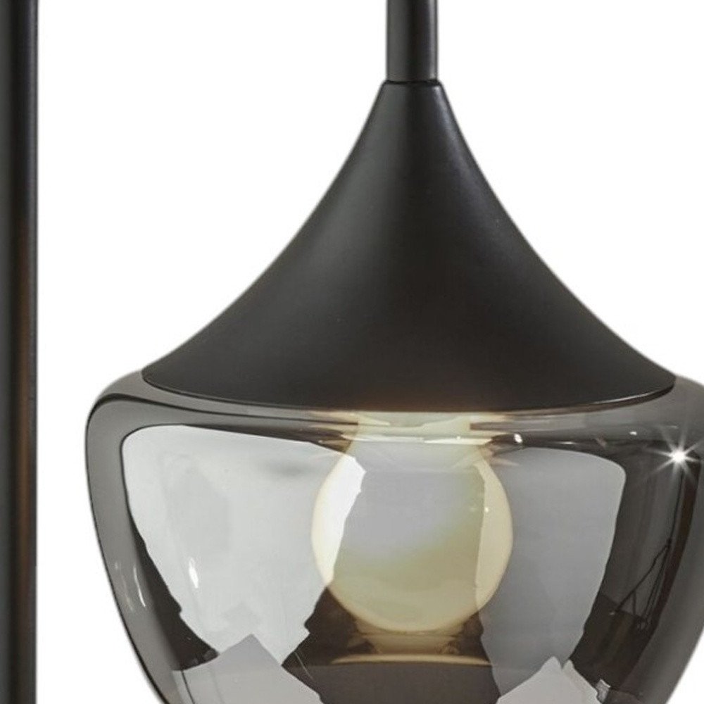 20" Black Metal Table Lamp With Black Metal And Smoked Glass Shade