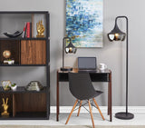 64" Black Task Floor Lamp With Black Glass Bowl Shade