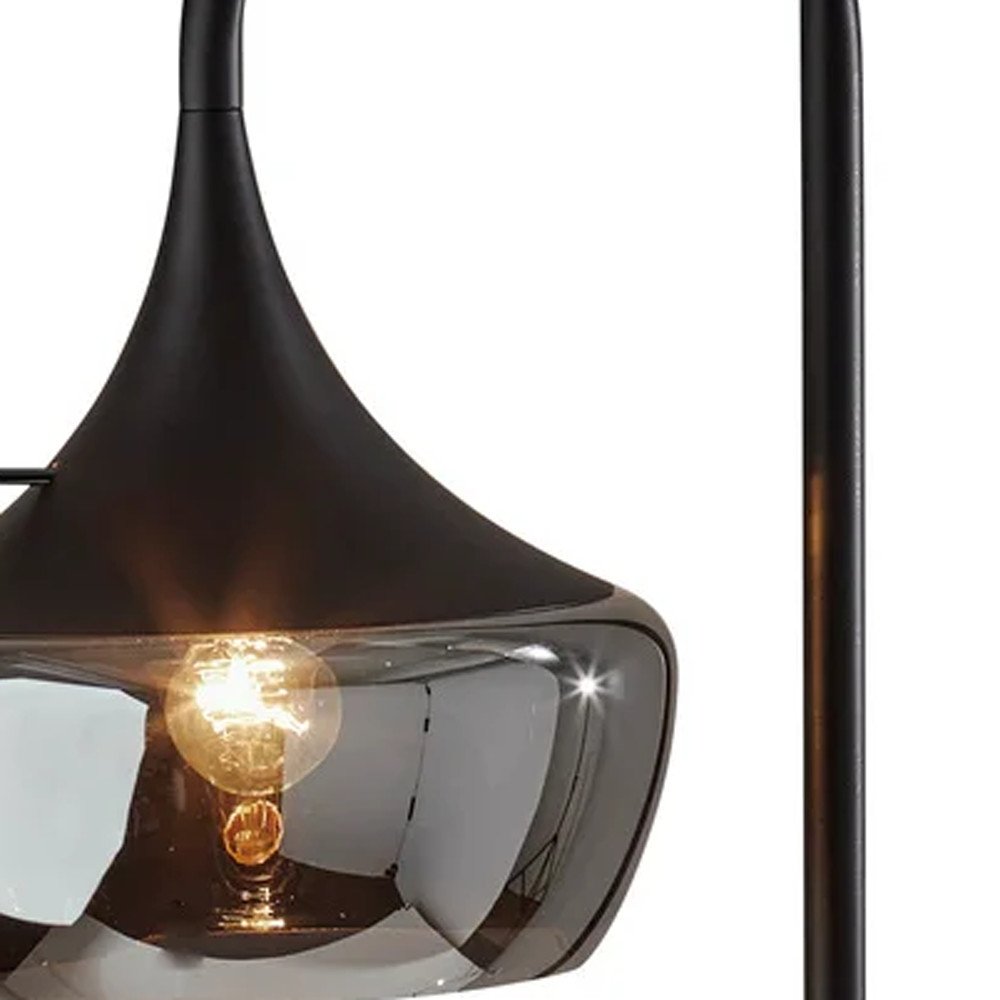 64" Black Task Floor Lamp With Black Glass Bowl Shade