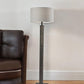62" Black Wood And Metal Floor Lamp With Light Gray Fabric Drum Shade