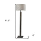 62" Black Wood And Metal Floor Lamp With Light Gray Fabric Drum Shade
