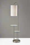 66" Silver Tray Table Floor Lamp With White Fabric Drum Shade