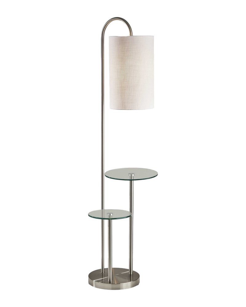 66" Silver Tray Table Floor Lamp With White Fabric Drum Shade