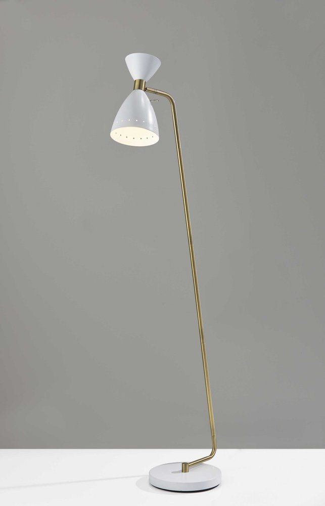 59" Gold And White Task Floor Lamp With White Metal Cone Shade