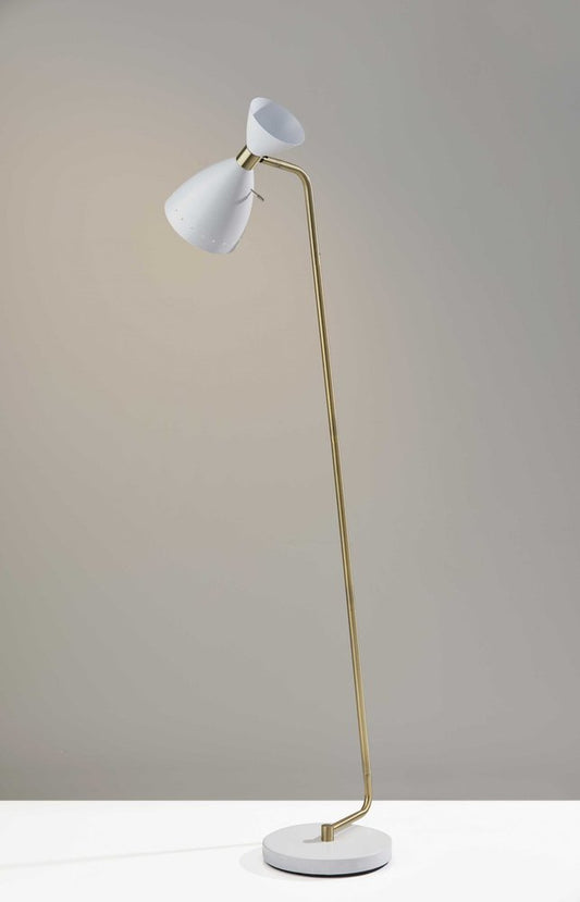59" Gold And White Task Floor Lamp With White Metal Cone Shade