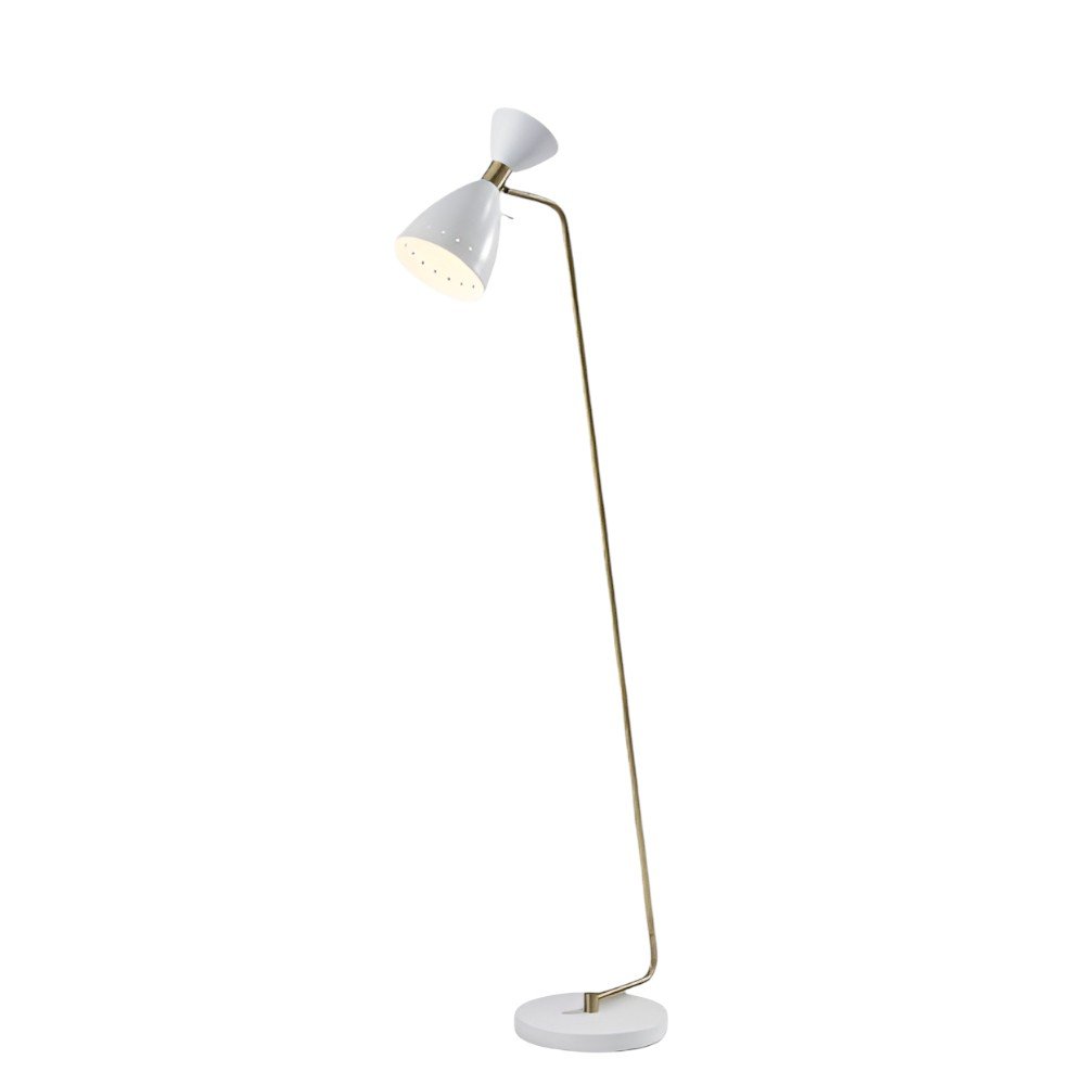 59" Gold And White Task Floor Lamp With White Metal Cone Shade