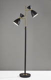68" Black And Gold Metal Two Light Task Floor Lamp With Black Metal Cone Shade
