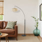 80" Beige And Black Arc Floor Lamp With Beige Paper Globe Shade