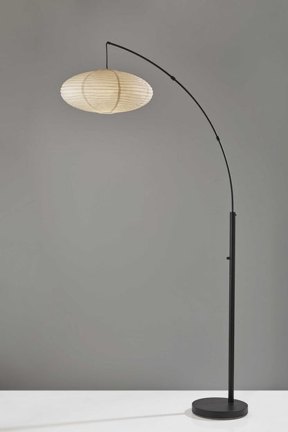 80" Beige And Black Arc Floor Lamp With Beige Paper Globe Shade
