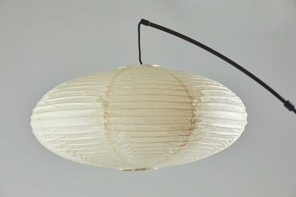 80" Beige And Black Arc Floor Lamp With Beige Paper Globe Shade