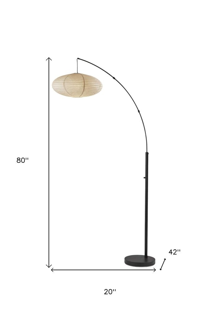 80" Beige And Black Arc Floor Lamp With Beige Paper Globe Shade