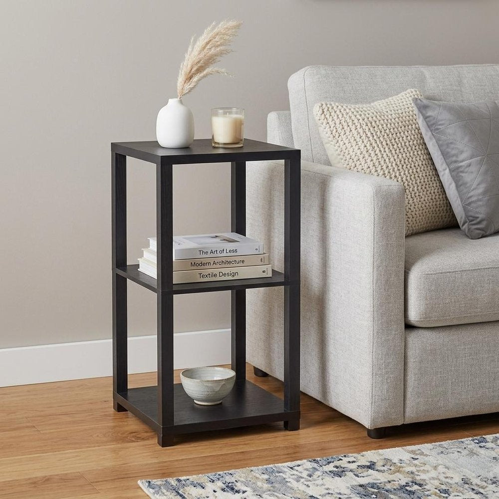 28" Black Square End Table With Two Shelves