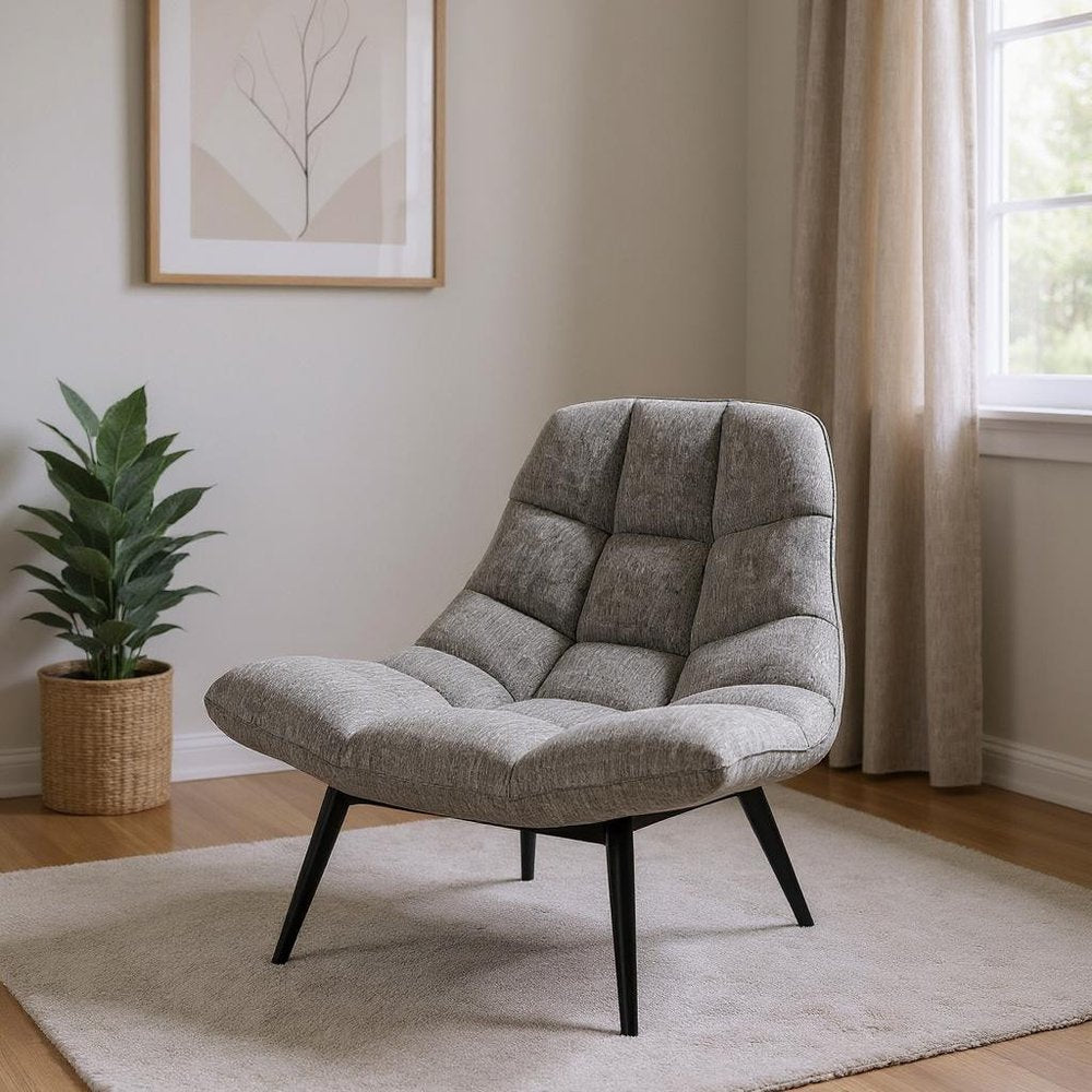 40" Gray and Silver Upholstered Tufted Butterfly Chair