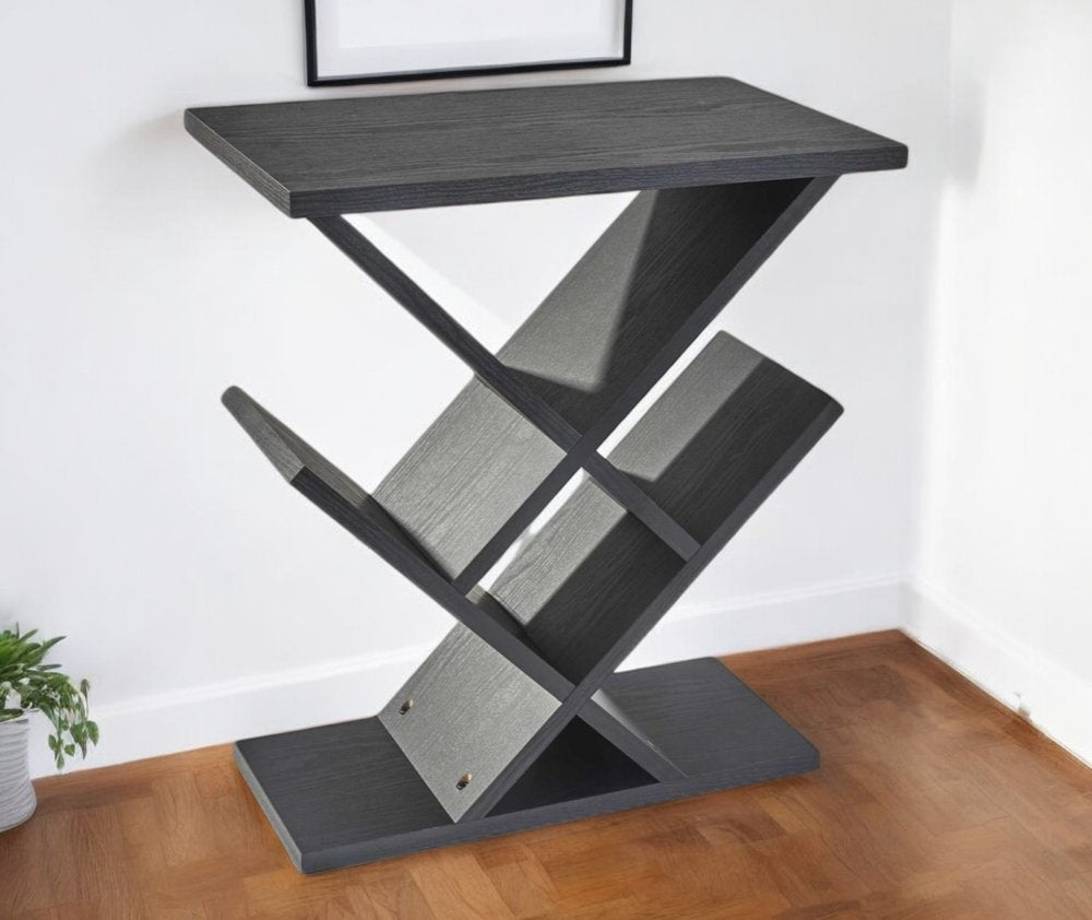 19" Black Solid Wood Pedestal Console Table