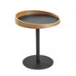 22" Black And Natural Wood And Metal Round Pedestal End Table