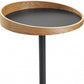 22" Black And Natural Wood And Metal Round Pedestal End Table