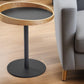 22" Black And Natural Wood And Metal Round Pedestal End Table