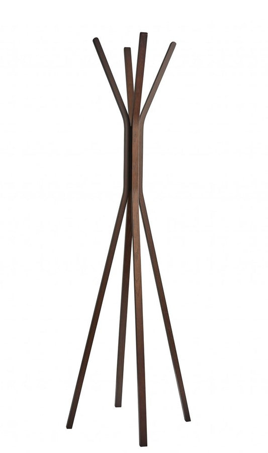68" Brown Wood Four Hook Freestanding Coat Rack