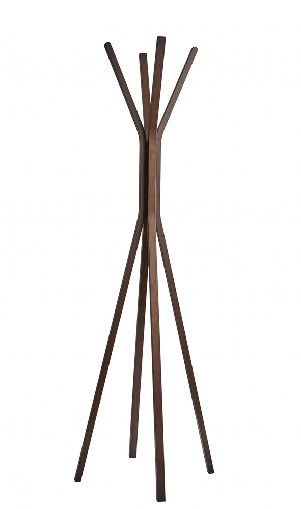 68" Brown Wood Four Hook Freestanding Coat Rack