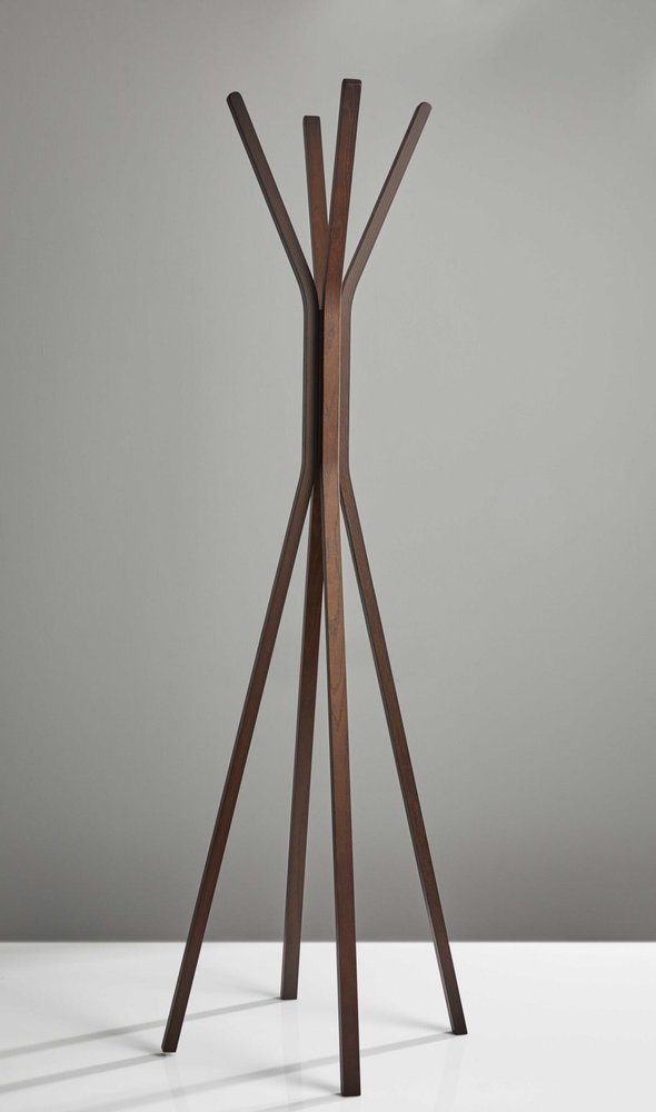68" Brown Wood Four Hook Freestanding Coat Rack