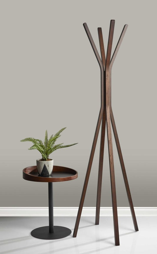 68" Brown Wood Four Hook Freestanding Coat Rack