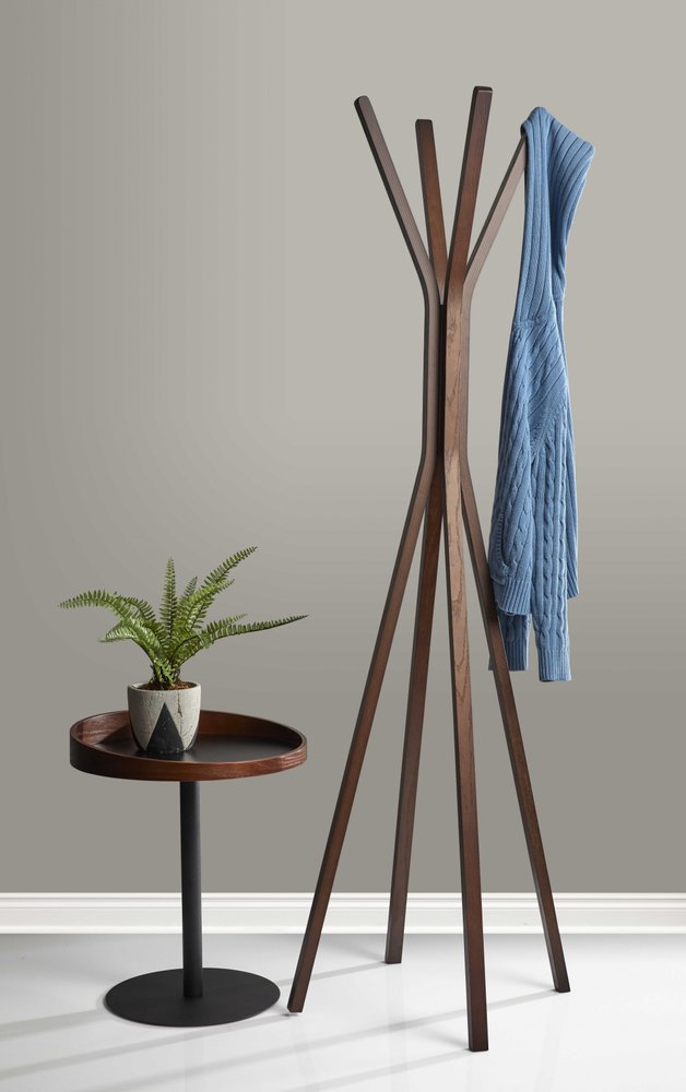 68" Brown Wood Four Hook Freestanding Coat Rack