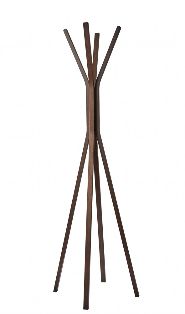 68" Brown Wood Four Hook Freestanding Coat Rack