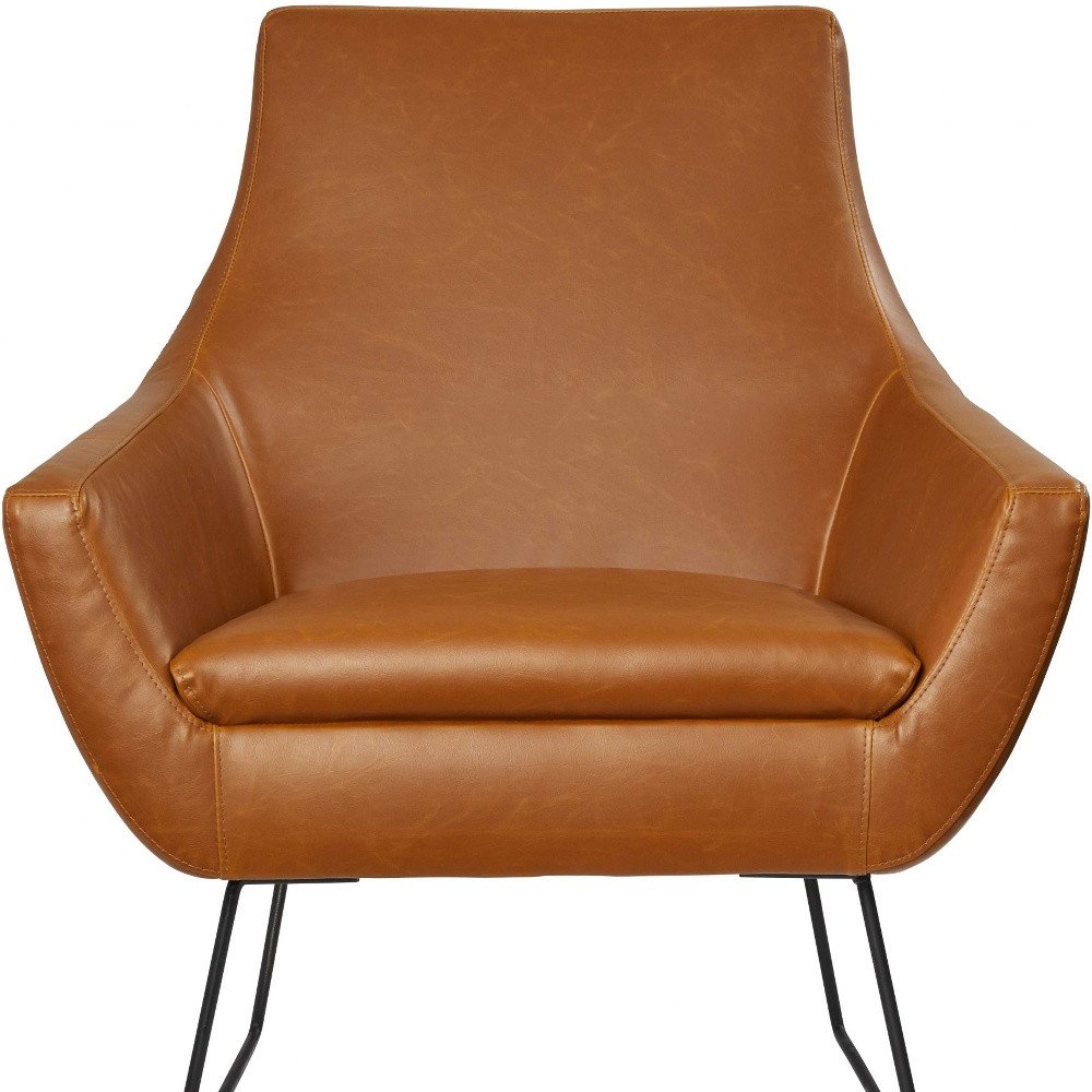 33" Brown and Black Faux Leather Distressed Arm Chair