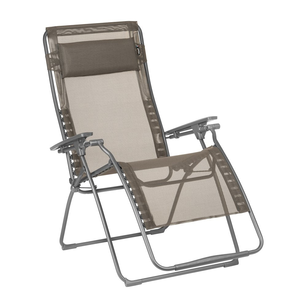 30" Light Gray and Chrome Steel Outdoor Zero Gravity Chair with Light Gray Cushion