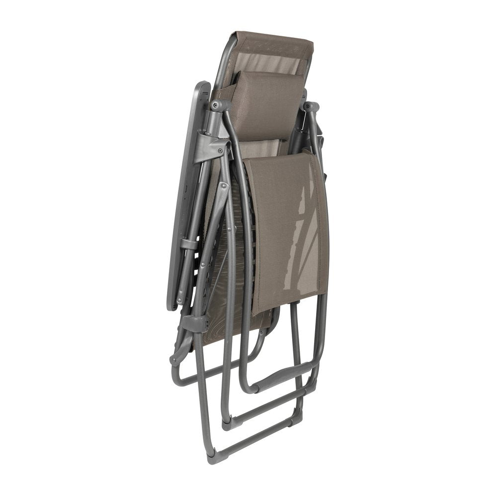 30" Light Gray and Chrome Steel Outdoor Zero Gravity Chair with Light Gray Cushion