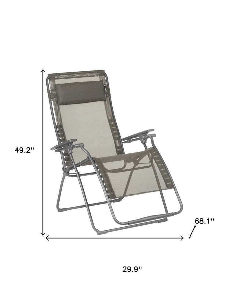 30" Light Gray and Chrome Steel Outdoor Zero Gravity Chair with Light Gray Cushion