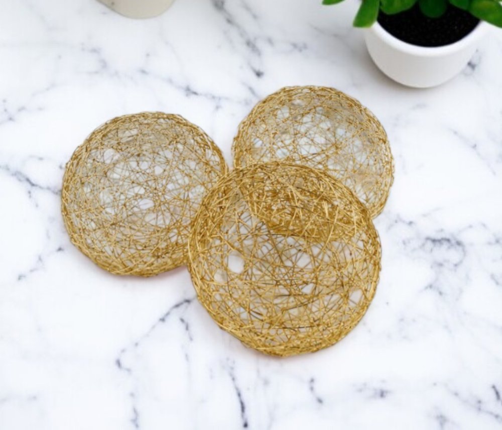 Set of Three Silver Wire 3" Decorative Orbs