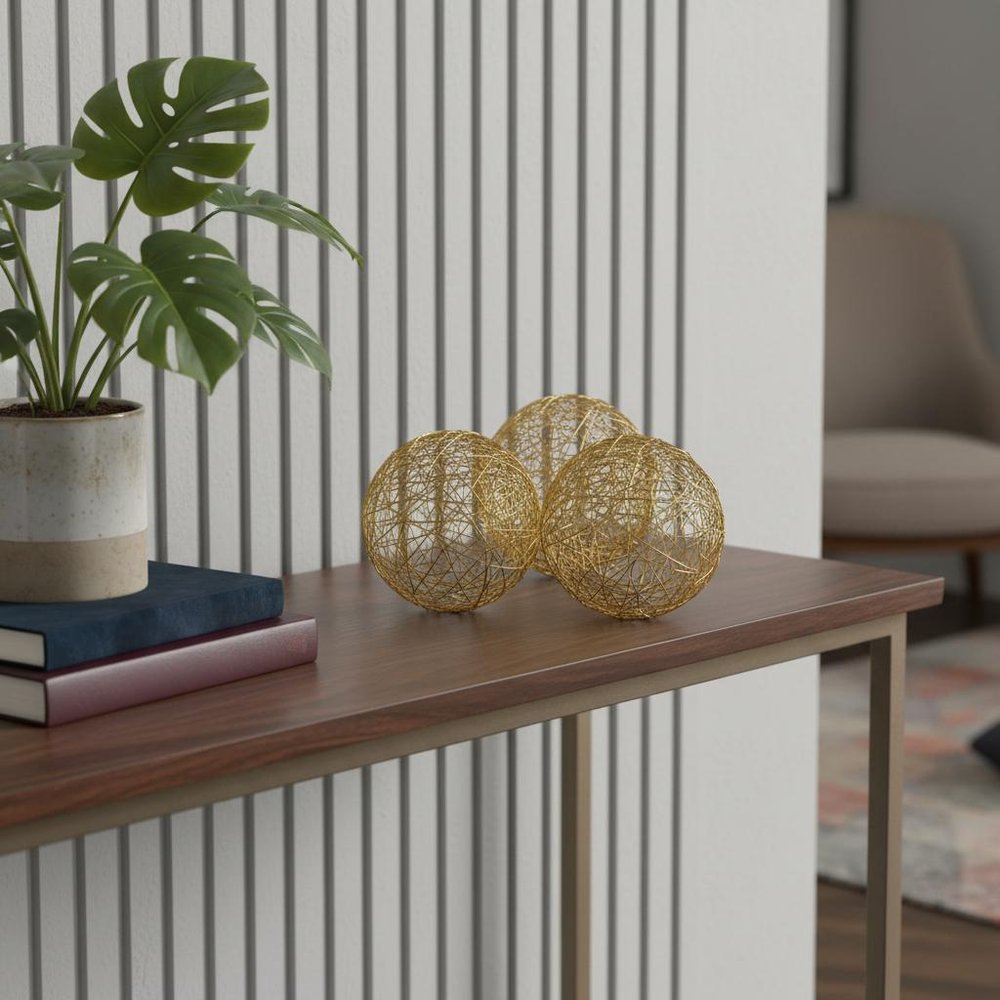 Set of Three Gold Wire 3" Decorative Orbs