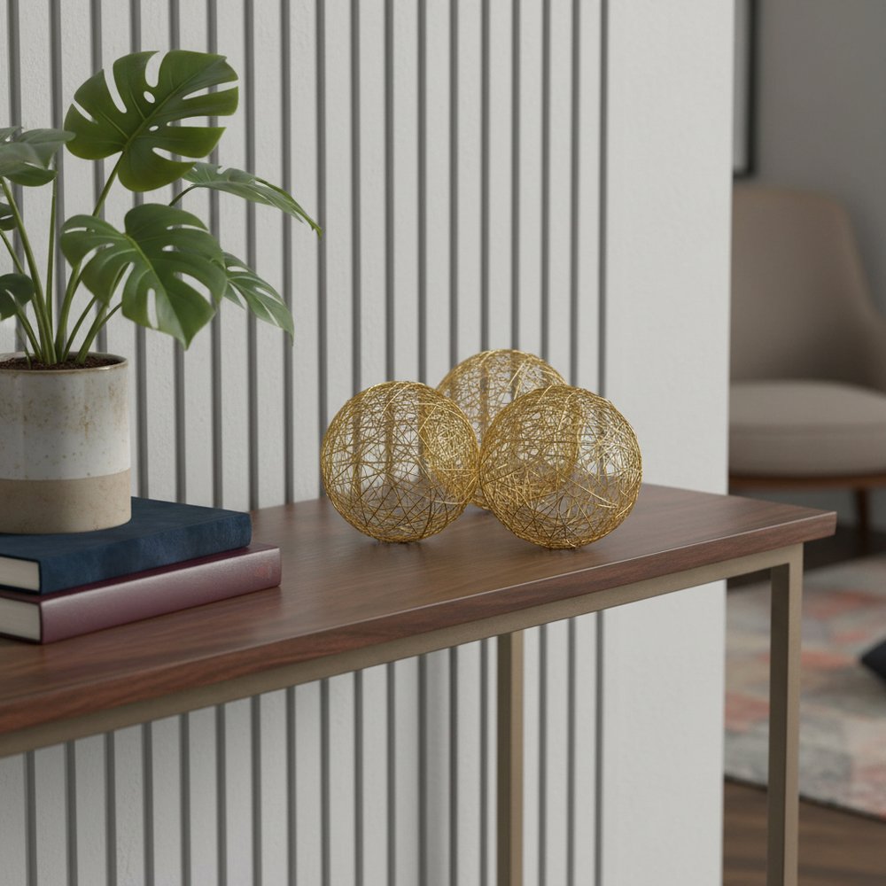 Set of Three Gold Wire 3" Decorative Orbs